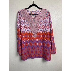 Soft Surroundings Tunic Top Women size Medium Geometric Boho Artsy Flowy Aztec